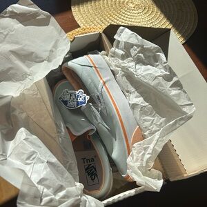 Vans x Aritzia light blue slip on shoes